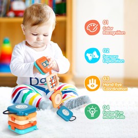 SOSUSHOE Busy Board for 1 Year Old, Travel Toys for Toddler 1-3 on Plane Car, Montessori Busy Board Busy Cube, Toys for 1 Year Old Boy Girl, Valentine Gifts for Kids
