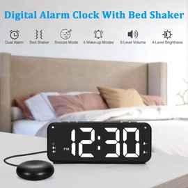Sukeen Alarm Clock, Vibrating Alarm Clock for Heavy Sleepers, Loud Alarm Clock - 6.5" Display, 4 Level Dimmer, 3 Vibrating Modes, 3 Volume Levels, Dual Alarm & 4 Wake-up Modes - White Digit