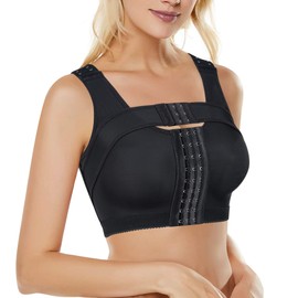 Bafully Women Post Surgery Front Closure Sports Bra with Breast Support Wirefree Racerback (Black, M)