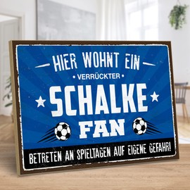 ARTFAVES® Wall Picture Wooden Sign with Saying "Hier wohnt ein verrückter Schalke Fan" Door Sign Retro Vintage Decorative Picture Gift Football