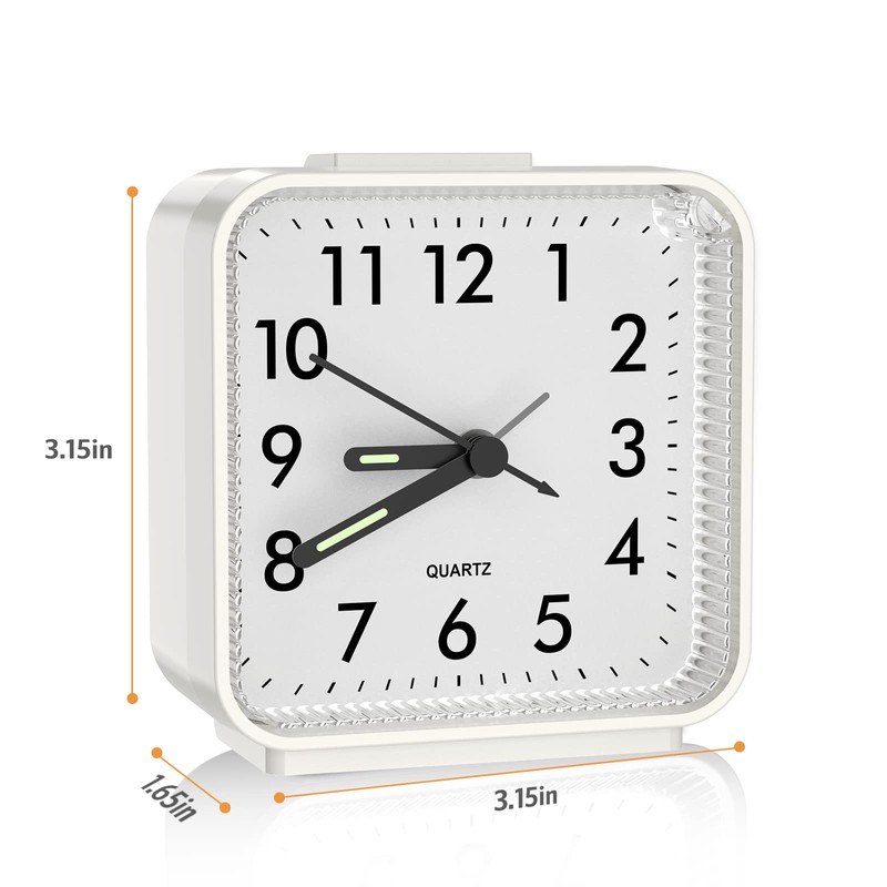 JXTZ Analog Alarm Clock, White, Battery Powered, Snooze, Night Light,