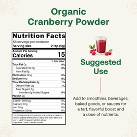 Quay Naturals Organic Cranberry Juice Powder, 4oz | Made from US-Sourced Cranberries | USDA Organic, Freeze-Dried, Non-GMO, No Additives | For Smoothies & Baking
