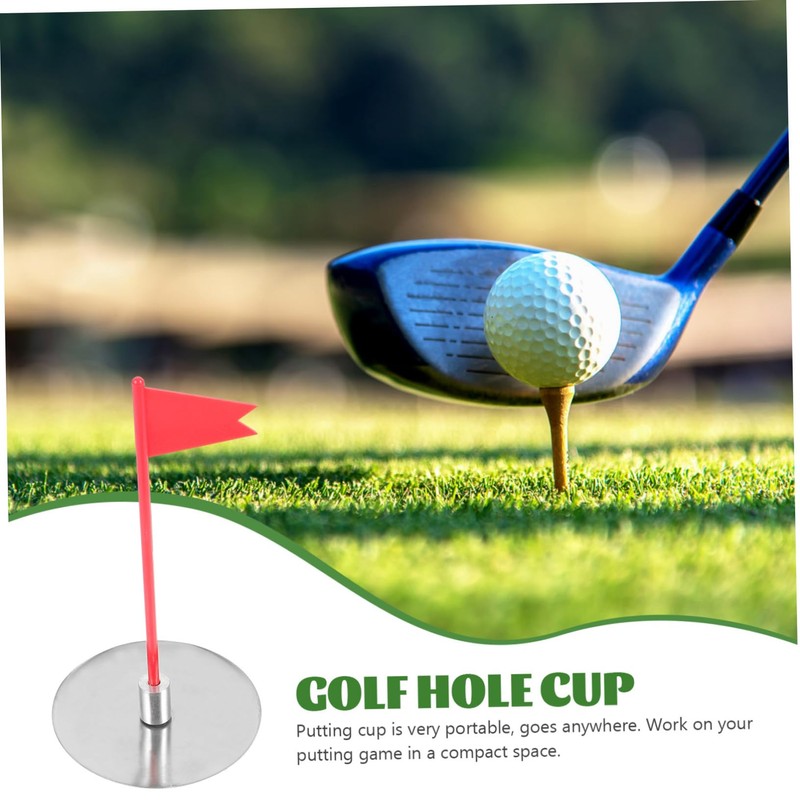 BIUDECO 1set Thickened Golf Hole Cup Flag Stainless Steel and