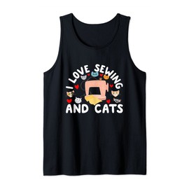 I Love Sewing & Cats - Kitty Feline Gift For Men & Women Tank Top