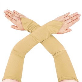 Seeksmile Women's Satin 19" Fingerless Gloves 1920s Long Opera Party Costume Gloves, Gold, 19 Inches