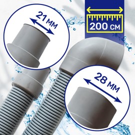 Washing Machine and Dishwasher Waste Water Hose 2 m Diameter 21/28 mm with Original Code C00054869 for Indesit 482000022642 for Whirlpool - Made in Italy - Guarantee 10 Years MONTERAL