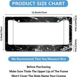 Black Cracked Marble License Plate Cover Frames Holder Car Accessories for Women, White Aluminum Car Tag Frame Decoration Accessory with 2 Holes and Screws 12X6 US Vehicle Standard Gifts for Men