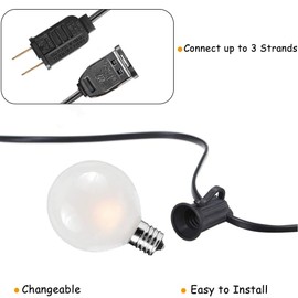 25Ft Outdoor Frosted String Lights, G40 Globe Patio Light Outdoor Waterproof with 27 Edison Bulbs (2 Spare), Hanging Vintage String Lights for Tent Bistro Christmas Party Light Decor, Black Wire