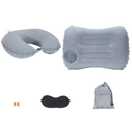 Modern Portable Inflatable Push Travel Pillow Set, Compact, Comfortable and Compressible, Perfect Travel Pillow for Airplanes, Camping and Backpacking, Includes 3D Eye Mask and Ear Plugs