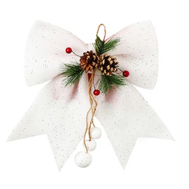 POPOYU White Glitter Christmas Wreaths Bow Large Sequin Ties,9.8x10.6in White Bow for Christmas Tree,Foam Bow Xmas Tree Decoration for Christmas Tree Ornament,Wreath Making,Garland,Gift Wrapping