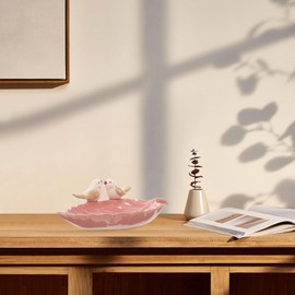 SOLUSTRE Birds Leaves Ring Dish, Leaf Shape Jewelry Dish Trays Jewelry Display Holder Jewelry Tray Ceramic Bird Trinket Tray Fruit Dessert Plate for Bracelets Earrings Rings