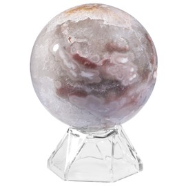 mookaitedecor 50-60mm Cherry Blossom Agate Crystal Ball Sphere Ornament with Stand Rare Crystals and Gemstones for Collecting, Pink Sakura Agate Stone Healing Crystal Geode Ball Gift Rock and Mineral