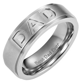 Willis Judd New Mens Titanium DAD Ring Engraved Best Dad Ever with Velvet Ring Box