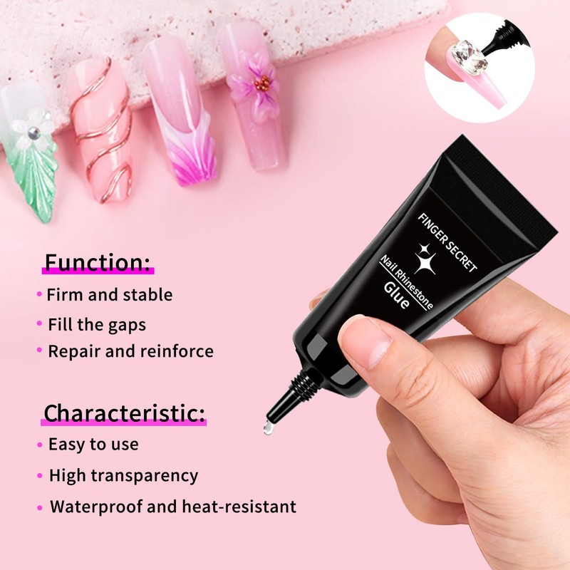 Finger Secret Nail Rhinestone Glue UV/LED Curing 1oz Nail Jewelry