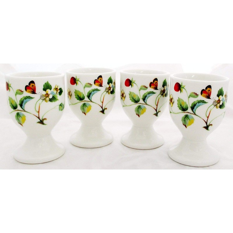 Strawberries & Butterflies Eggcups Set of 6 Bone China Strawberries