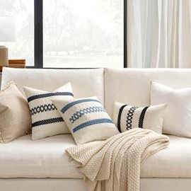 MIULEE Pack of 2 Boho Pillow Covers Navy Blue 20x20 Inch Decorative Square Spring Farmhouse Throw Cushion Sofa Bed Living Room Home Decor