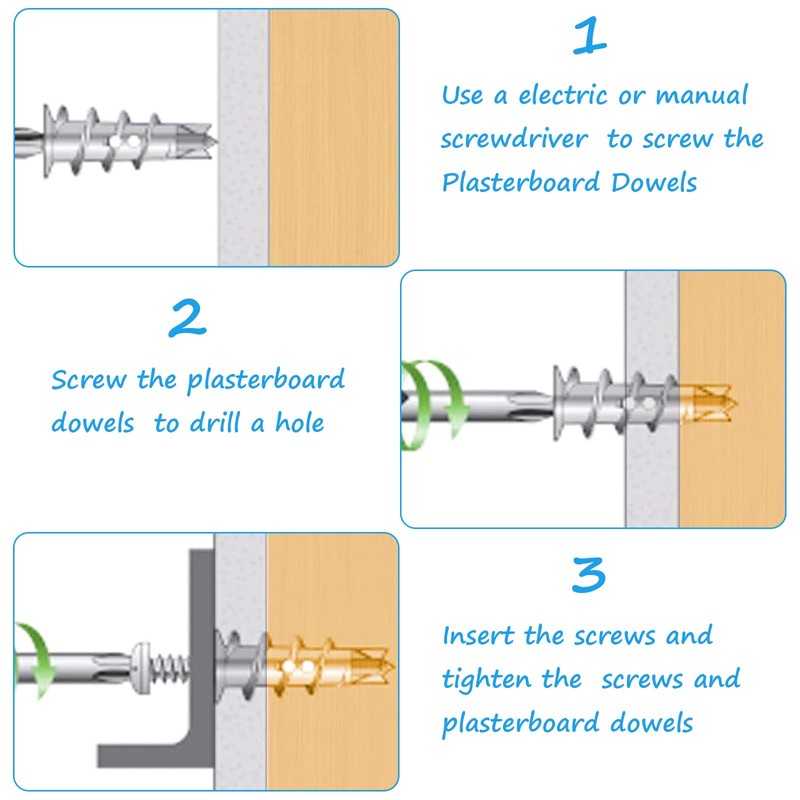 Cavity Dowels Set, 20 Pieces Self-Drilling Plasterboard Dowels Metal, Drywall