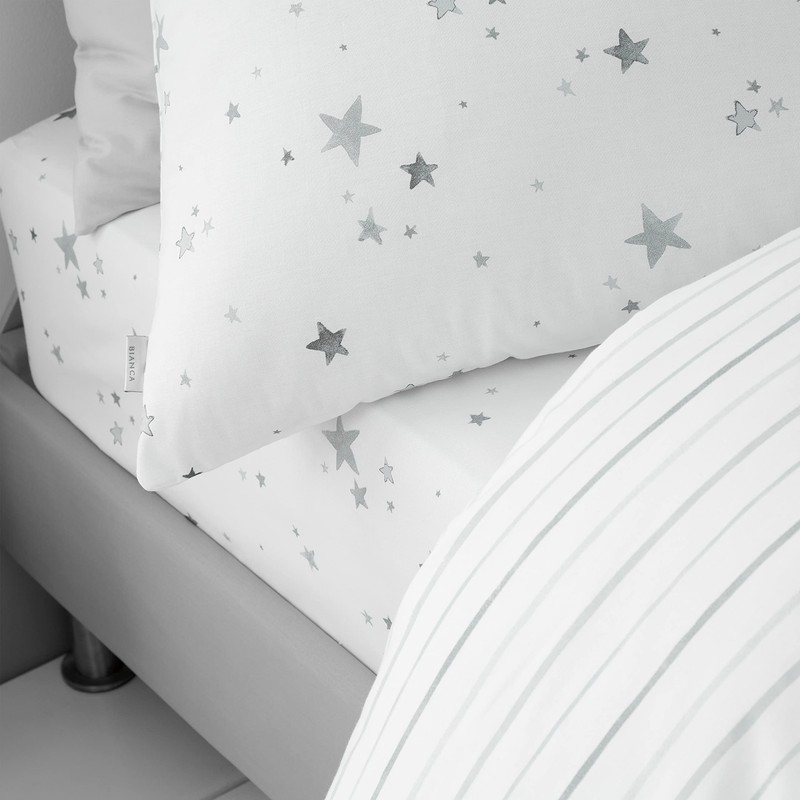 Bianca Stars Cotton Single Fitted Sheet White Grey