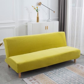 MIFXIN - Funda de sofá de terciopelo para futón, plegable, sin brazos, elástica, lavable, protector de muebles para futón, sofá cama, sin reposabrazos (amarillo mostaza)