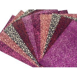 Faux Leather Sheets Superfine Glitter Leopard Synthetic Leather Fabric Sheet 10 Pieces for Hair Bow Handbag Making DIY Projects (Pattern A)