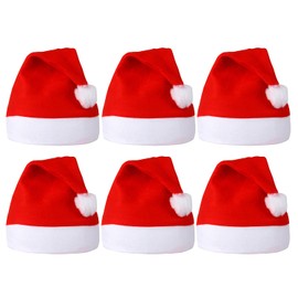 SULOLI Christmas Santa Hats, 6 Pack Xmas Comfort Plush Red and White Holiday Hats Christmas Festive Holiday Party Supplies