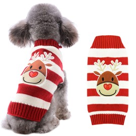 PETCARE Reindeer Christmas Dog Sweater Red Striped Cat Sweater Cartoon Elk Pet Vest Holiday Dog Clothes Puppy Sweaters for Small Medium Large Dogs Cats Fall Winter Outfits Xmas Dog Costume,Small