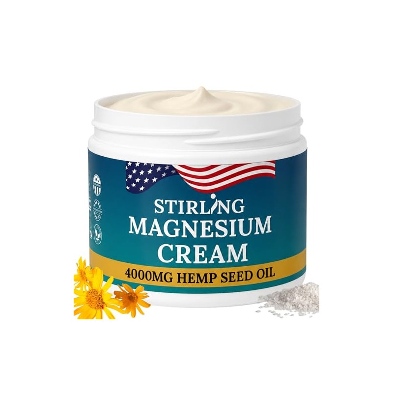 STIRLING Magnesium Cream - 4000mg Hemp Seed Oil, Magnesium, Arnica