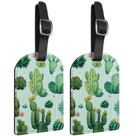 Zewurtuw 2 Pack Luggage Tag PU Leather Suitcase Tags Travel Bag Labels Privacy Protection Aesthetic Cute for Women Girls Men-Cactus1