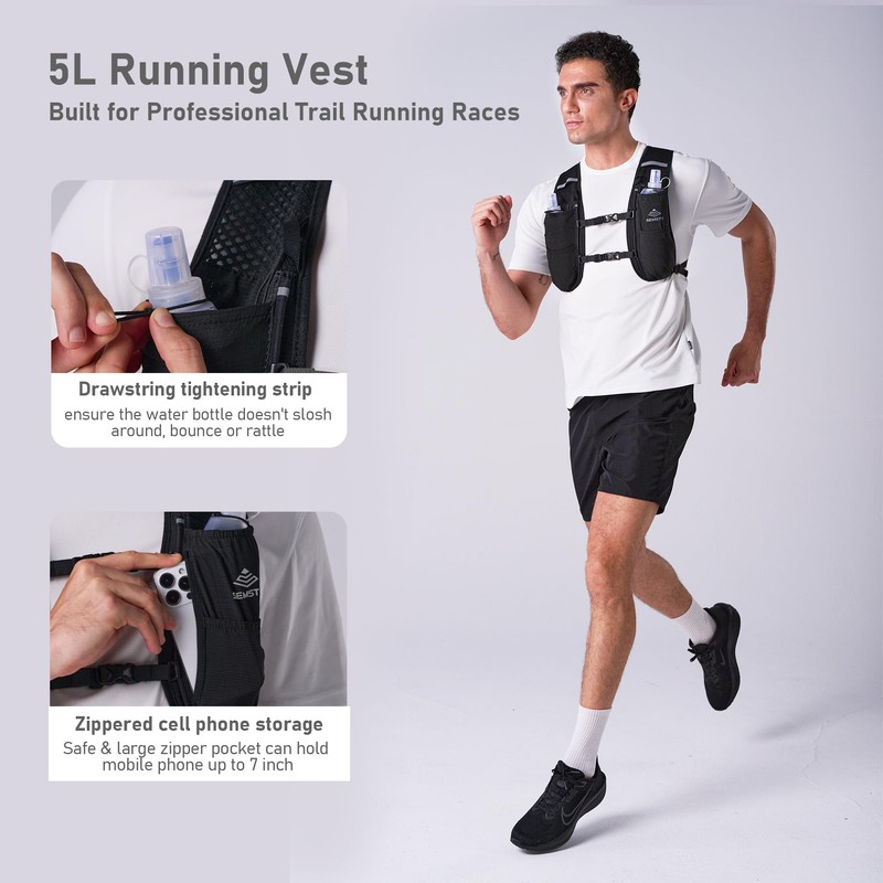 SEMSTY Running Vest for Women Men, 5L Hydration Vest with