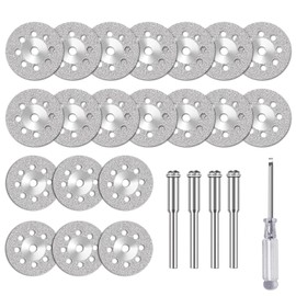 25Pcs 545 Diamond Cutting Wheel, dremel cutting discs for Dremel Rotary Tool with 3mm Mandrel for Stone Glass Cutting, with 5 Mandrel and 26 Saw Blades, 1 Screwdriver