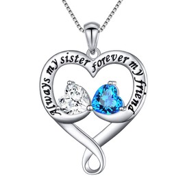 DAOCHONG Sterling Silver Always My Sister Forever My Friend Double Love Heart Sister Necklace, Box Chain 18"