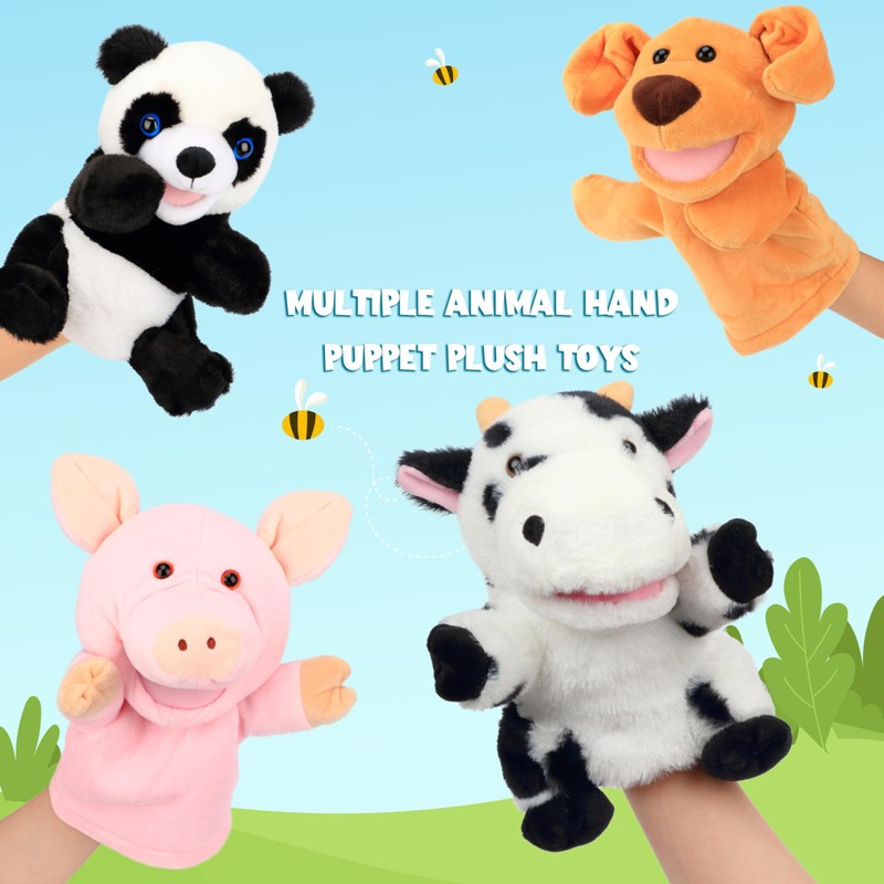 Easfan Cow Hand Puppet with Movable Mouth Interactive Storytelling Cute