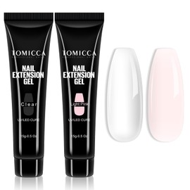 TOMICC Polygel, Long Extracting Gel, Gel Nails, 2 Pieces, 0.6 oz (15 g), UV/LED Light Compatible, For Beginners (Clear + Light Pink)