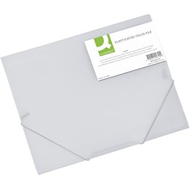 Q-Connect Mappe mit Gummiband DIN A4 Kunststoff/PP/Transparent Weiß/mit 3 Klappen/Eckspannermappe Dokumentenmappe Gummizug-mappe Für Büro Schule Zuhause/Wasserabweisend Strapazierfähig