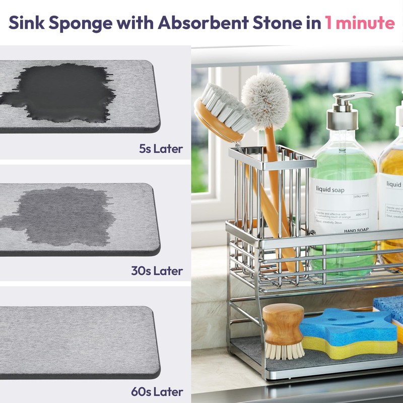 SWTYMIKI Kitchen Sink Caddy Organizer - 2 Tier Sponge Holder