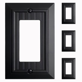 Beadboard Outlet Covers Wall Plates, Bamboo Fiber Light Switch Covers, Natural Material Electric Receptacle Decorative Switch Plate Outlet Cover (Matte Black, 1 Gang Decorator 4 Pack)