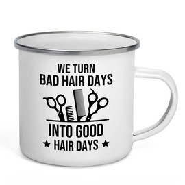 Flairy Land Hair Stylist Camper Mug 12oz - Bad Hair to Good Hair - Hair Stylist Gift Beautician Hairdresser Salon Barber Hairdo Cosmetoloist Scissors Blower