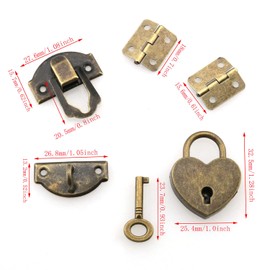 2 Sets 27 X 30mm Hasp Latch and Mini Box Hinges, Mini Decorative Lock Buckle with Screws, Antique Bronze