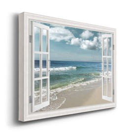 Renditions Gallery Canvas Nature Wall Art Home Paintings & Prints Artwork Cloudy Ocean Beach Sky Glam Romantic Window View Modern Decorations for Dining Room Office Kitchen - 32"x48" LT21
