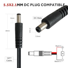 Durable Chew-Resistant Power Cable for Trail Cameras, Compatible with Stealth Cam, Spypoint, Moultrie, Browning, Wildgame Innovations, Muddy,Black Gate, etc. 5.5x2.1mm DC Plug to Alligator Clips, 79"