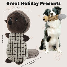 belieonu Crinkle Dog Toys Squeaky Plush Stuffing Cute Puppy Stuffless Tough Rop Pull Toy, Fun Dog Stuffed Animals Durable Chew Set for Small Medium Large Pup (Large, Dark Brown+Brown Squirrel)