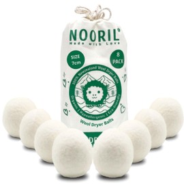 Nooril Tumble Dryer Balls, Pack of 8 XL Organic Wool Dryer Balls for Laundry, Fabric Softening Handmade Reusable Laundry Balls for Tumble Dryer, Reduce Drying Time & Noise