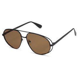 VANLINKER Retro Polarized Aviator Sunglasses for Women Men Classic Trendy Driving Sunglasses Designer Metal Frame VL9837 Black Frame Brown Lenses