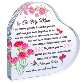 YWHL Gifts for Mom from Daughter Son Birthday Gifts for Mom Heart Glass Keepsake To My Mom Presents for Mothers Day Thanksgiving Day Unique Gifts for Mom on Christmas Valentine's Day
