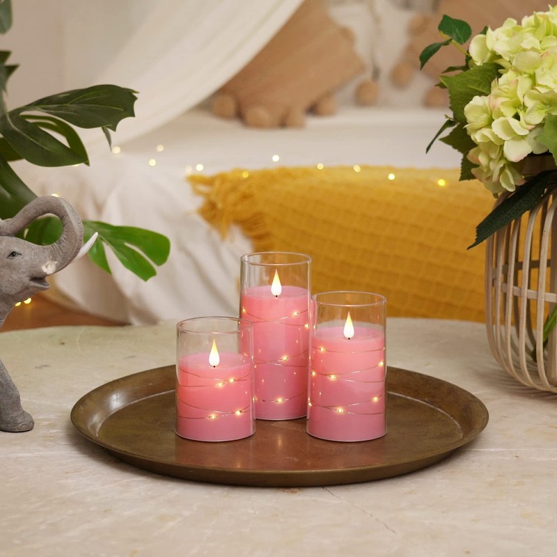 Homemory Flickering Flameless Candles with String Lights, Battery Operated Candles,