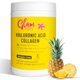 GlamFitts Collagen Protein Powder ,20g per serving Hyaluronic Acid Collagen ,13oz Collagen with Hyaluronic Acid for Hair Skin Nails Joint Support ,Multi Collagen Hyaluronic Acid Complex Vitamin C (Pineapple)