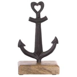 Brandsseller Decorative Anchor Stand Approx. 11 x 18 x 5 cm on Mango Wood Base / Aluminium Black