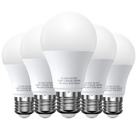 12V LED Light Bulbs, 12W 1050LM Warm White 3000K, 80W Equivalent 12-24Volt Low Voltage E26 Base AC/DC Light Bulbs for Off Grid Solar Lighting Marine B