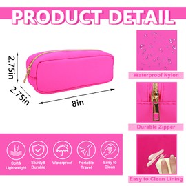 UIXIZQ 6 Pcs Waterproof Small Pencil Case Makeup Bag for Purse,Cute Pencil Pouch Preppy Nylon Makeup Brush Holder with Zipper,Girls Portable Storage Case Small Pen Bag for Office College Travel