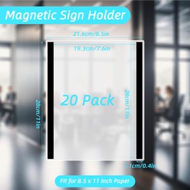 LDHHYH 20 Pack 8.5 x 11 Inch Magnetic Sign Holder, Rigid Sheet Protectors, Clear Plastic Document Frames with Magnet Borders, Clear Magnetic Paper Holder for Papers, Photos, and Menu Covers